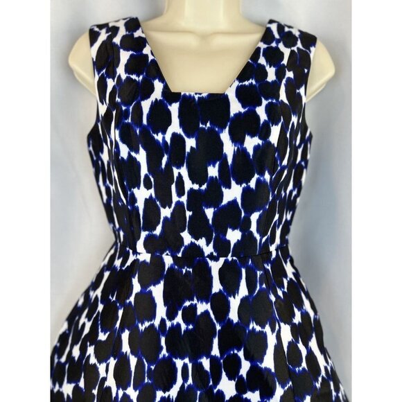 Kate Spade Black Blue Leopard Fit and Flare Dress with POCKETS! $400 - Picture 4 of 12
